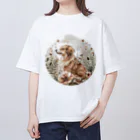 Petia Bloomの愛らしい花とキュートな犬 Oversized T-Shirt