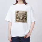 レトロゲームイラストの西洋風動物達のお茶会 Oversized T-Shirt