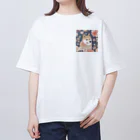 Grazing Wombatの日本画風、柴犬と桜２-Japanese-style painting of a Shiba Inu with cherry blossoms 2 オーバーサイズTシャツ