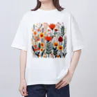 Grazing Wombatのヴィンテージなボヘミアンスタイルの花柄　Vintage Bohemian-style floral pattern オーバーサイズTシャツ
