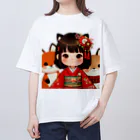 まんまるちゃんの狐娘とかわいい狐 オーバーサイズTシャツ