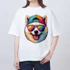 柴犬に囲まれたいのキャップにサングラスの白柴犬 Oversized T-Shirt