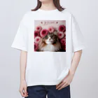 Y m @Y's shopの猫とダリア オーバーサイズTシャツ