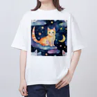 星降る夜にの月と猫 オーバーサイズTシャツ