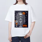 Skeletonのユニークなスケルトンアートがおしゃれに輝く！ オーバーサイズTシャツ