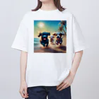 Chocolat15sucreの砂浜で遊ぶ子犬たち オーバーサイズTシャツ