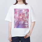 AQUAMETAVERSEの桜の下の少女幸せいっぱい　なでしこ1478 オーバーサイズTシャツ