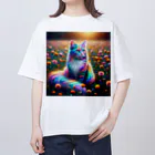 momonekokoの虹色に輝く優雅な猫 オーバーサイズTシャツ