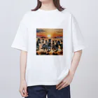 nigihayahiの夕焼けを走るシマウマ オーバーサイズTシャツ