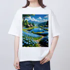 くりちゃんの湖のほとり青の草原 オーバーサイズTシャツ