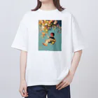 AQUAMETAVERSEの花ブランコに揺られ喜ぶ女の子　ラフルール　1859 オーバーサイズTシャツ