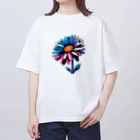 わっふるアートのネオ・フラワー オーバーサイズTシャツ