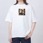 亀蘭タマムシの三毛猫親子のお願い Oversized T-Shirt