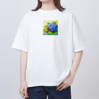 かるるんショップのあじさいとカタツムリ　雨上がり Oversized T-Shirt