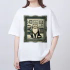 manaco-のクラシックな猫 Oversized T-Shirt