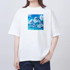 snow-birdの海で遊ぶイルカたちの楽しい風景 オーバーサイズTシャツ