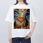 入力中. . .のピザとピラミッドとUFOの三角関係 オーバーサイズTシャツ