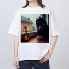 momonekokoの雨とギターと猫 オーバーサイズTシャツ