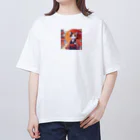 oz-chanの傘をさしている猫_アニメ風2 オーバーサイズTシャツ