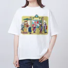 freehandの浮世絵猫のお風呂屋さん Oversized T-Shirt