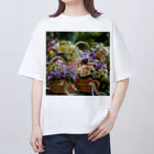 AQUAMETAVERSEの華やかな花が入った花かご　なでしこ1478 オーバーサイズTシャツ