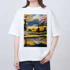 JapanCarStyleの黄色いスポーツカーと日本の風景3 オーバーサイズTシャツ