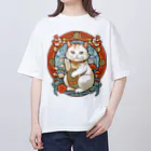 ゆまちゃんの開運雑貨屋さんのカモーンキャット？欧米の招き猫ミュシャ風 Oversized T-Shirt