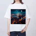 Teesignsの月夜に輝く未来都市 オーバーサイズTシャツ