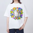 犬グッズの店しえるぶるーのパンジーのリース　ペキニーズ　ホワイト Oversized T-Shirt