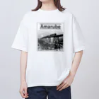 ヴィンテージ鉄道写真グッズの店の山陰本線 余部橋梁を渡るSL (レタリング/黒） オーバーサイズTシャツ