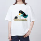 イラスト MONYAAT のネギを値切っている鴨カモかもB L オーバーサイズTシャツ