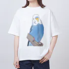 まめるりはことりのセキセイインコちゃんと止まり木【まめるりはことり】 オーバーサイズTシャツ