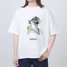 ビールとアート TM-3 Designの名画 × BEER（美人画）黒線画 オーバーサイズTシャツ