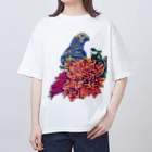 愉快なインコ達のヨウムと花 Oversized T-Shirt