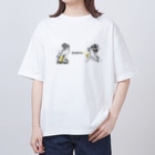 ビールとアート TM-3 Designの名画 × BEER（浮世絵男女）黒線画 Oversized T-Shirt