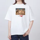 デビュー戦反則負けの【白系黒文字】デビュー戦反則負けのプロレスパロディTシャツ”第一弾”の相撲浮世絵シリーズ『ラストライド Oversized T-Shirt