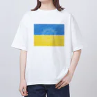 サトオのひまわり白 ウクライナ国旗 クレヨン オーバーサイズTシャツ