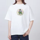 MizuHoイラストショップの傘風植物模様 オーバーサイズTシャツ