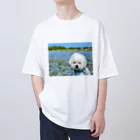 ☁️せとくん(陰キャ)☁️のビションフリーゼのセトくん　お花畑 オーバーサイズTシャツ