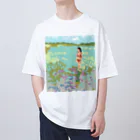 Yuhki | おばけのゆうき 公式オンラインショップ　【ちぎり絵・貼り絵のTシャツ・パーカー・スマホケース・バッグ・日用品・雑貨・文具・ドッグTシャツなど販売中】の海と赤ビキニの女(ちぎり絵) オーバーサイズTシャツ