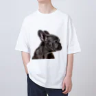 【CPPAS】Custom Pet Portrait Art Studioのかわいいブラック フレンチブルドッグの子犬 Oversized T-Shirt