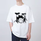 ロジローのドラム(ネコ)黒 オーバーサイズTシャツ