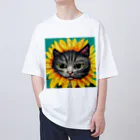 宇宙猫のひまわり猫 オーバーサイズTシャツ