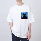 宇宙猫のクロネコと宇宙 オーバーサイズTシャツ