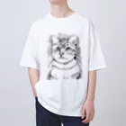 greetenのアート猫　モノクロ　 Oversized T-Shirt