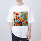 太陽の光に包まれて　Wrapped in Sunlightのモダン鶏アート　Modern Chicken Art オーバーサイズTシャツ