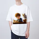 桜音ことこ企画の少年の宿題とフクロウ先生 オーバーサイズTシャツ