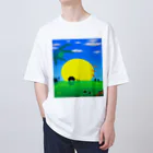 「アートとメルヘンと創作の森グッズ」のアートとメルヘンと創作の森　ノスタルジック絵画　秋野あかね作「満月の夜」 Oversized T-Shirt