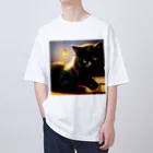 ねこノートの黒猫まるまり寝 オーバーサイズTシャツ