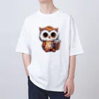 Vasetti_pressのフクロウとコーヒー オーバーサイズTシャツ